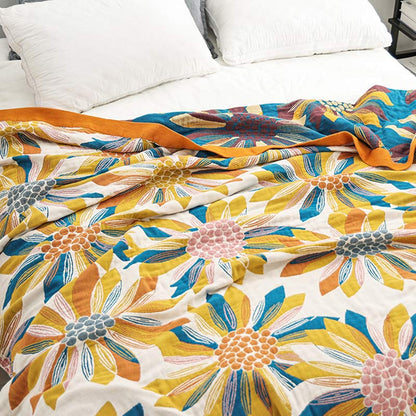 Trapunta reversibile in cotone con stampa a fiori gialli Ownkoti