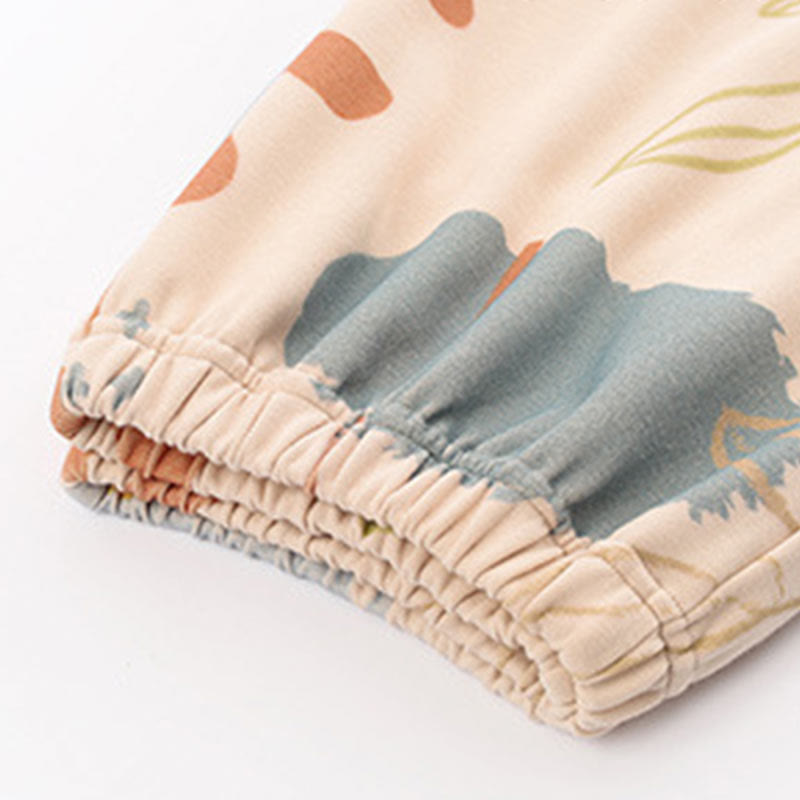 Completo da casa in cotone con stampa di fiori e foglie