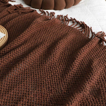 Coperta in maglia con nappe, semplice e tinta unita, Ownkoti