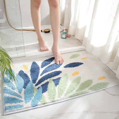 Tappeto da bagno antiscivolo morbido con motivo a foglie Ownkoti