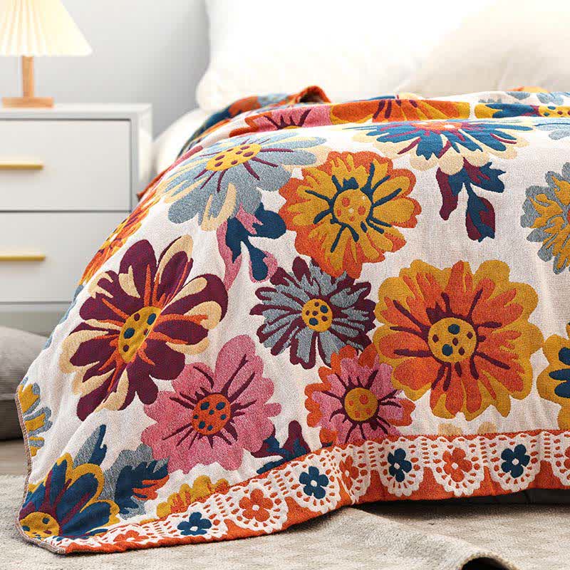 Trapunta reversibile in cotone con fiori colorati e luminosi
