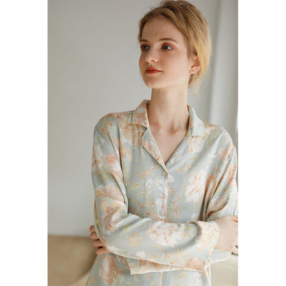 Ownkoti Vintage Floral Manica Lunga Scollo a V Loungewear