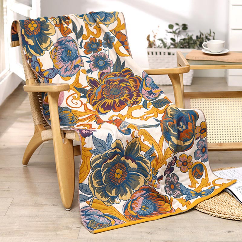 Asciugamano da bagno reversibile in cotone con fiori in fiore