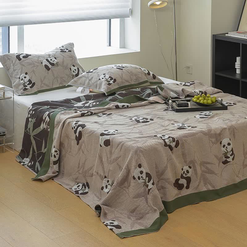 Trapunta reversibile in cotone con stampa panda