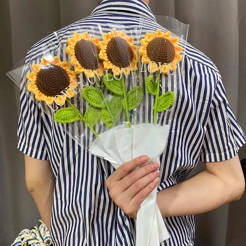 Girasole lavorato a maglia all'uncinetto in cotone fatto a mano