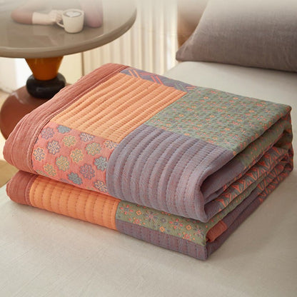 Trapunta reversibile in cotone con motivo quadrato colorato
