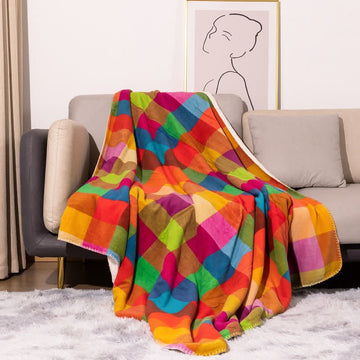 Coperta spessa con motivo a quadri colorati Ownkoti
