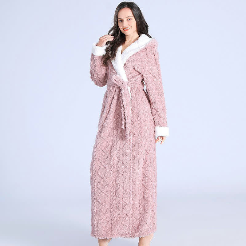 Accappatoio lungo con cappuccio in jacquard Ownkoti e cintura
