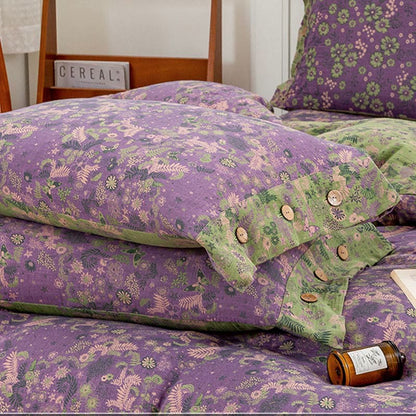 Set di biancheria da letto in cotone viola con motivo floreale Boho (4 pezzi)