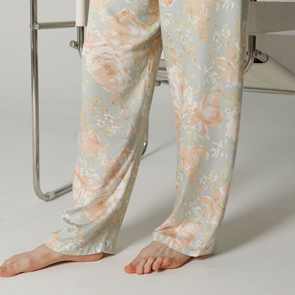 Ownkoti Vintage Floral Manica Lunga Scollo a V Loungewear
