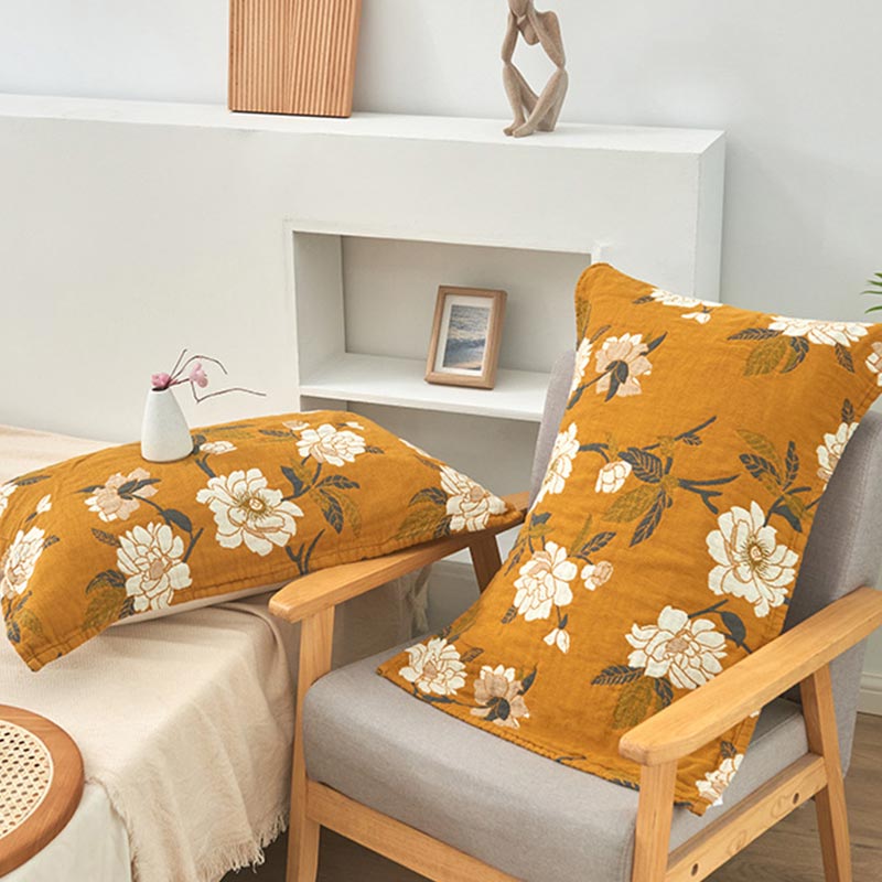 Cuscino in garza di cotone con fiori gialli (2 pezzi)