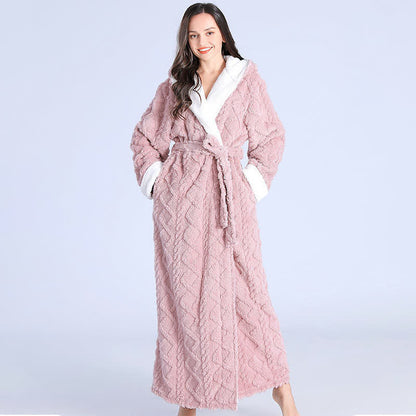Accappatoio lungo con cappuccio in jacquard Ownkoti e cintura