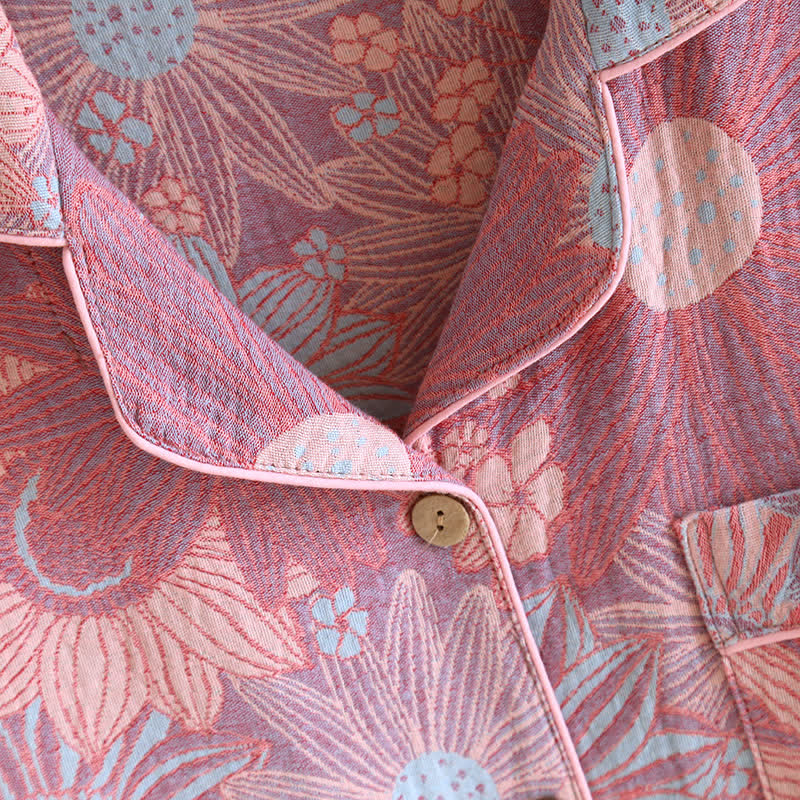 Completo da casa in garza di cotone jacquard girasole