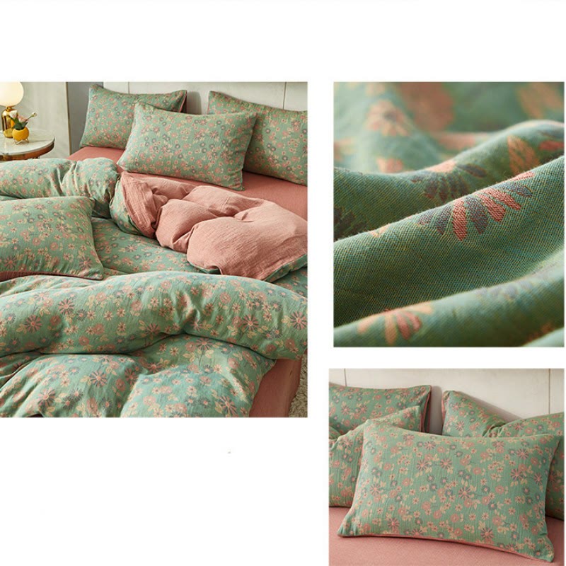 Trapunta reversibile in cotone jacquard girasole
