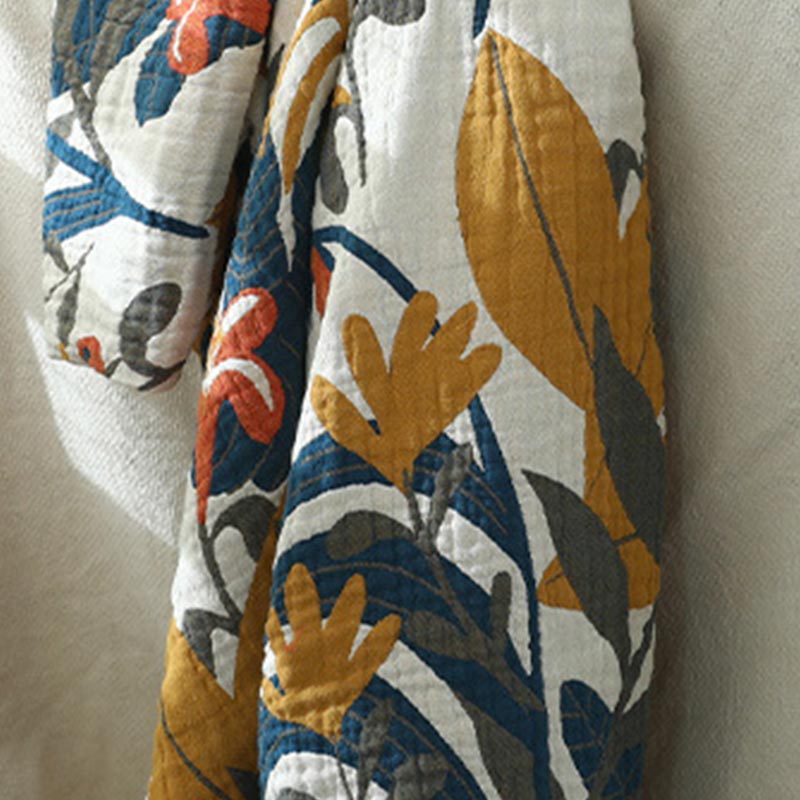 Coperta reversibile in cotone per divano con fiori di verga d'oro