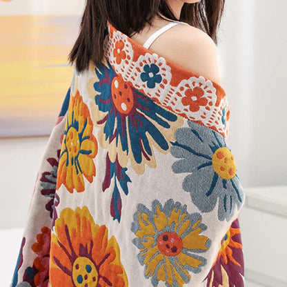 Trapunta reversibile in cotone con fiori colorati e luminosi