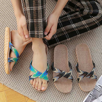 Pantofole antiscivolo in lino Boho Cross