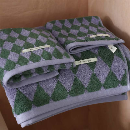 Set di asciugamani da bagno quadrati in cotone a quadri vintage Ownkoti