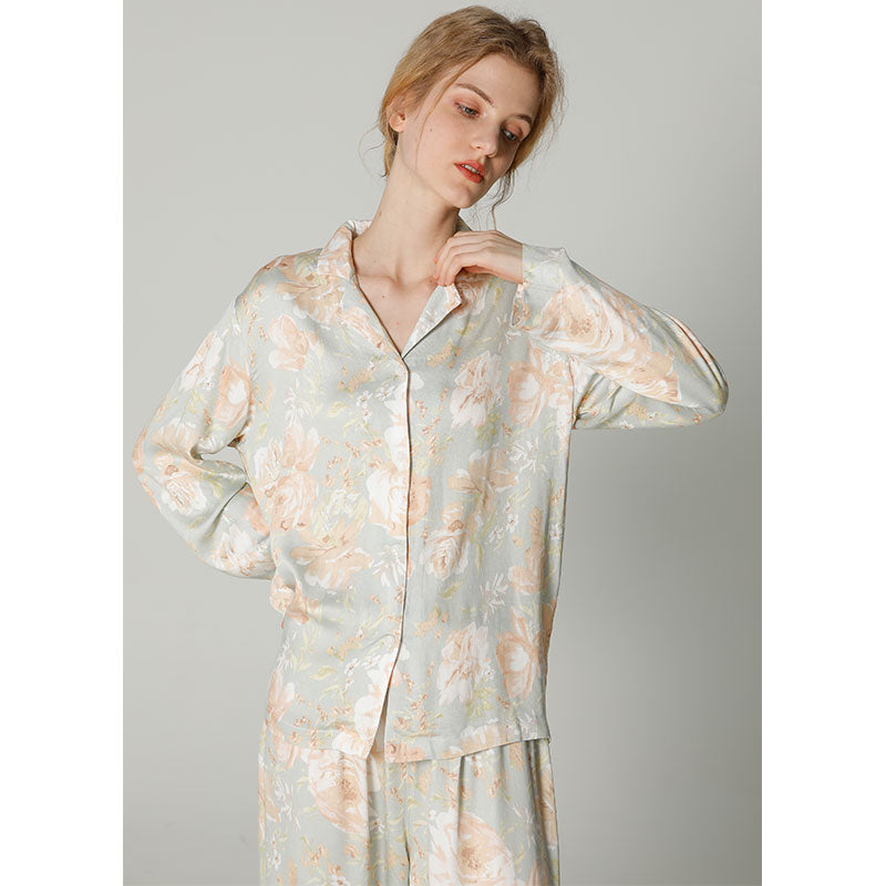 Ownkoti Vintage Floral Manica Lunga Scollo a V Loungewear