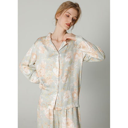 Ownkoti Vintage Floral Manica Lunga Scollo a V Loungewear