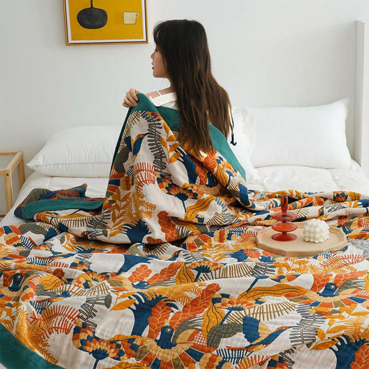 Trapunta reversibile in cotone Ownkoti Soft Bird & Flower