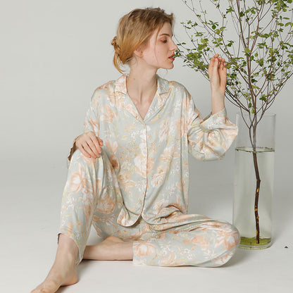 Ownkoti Vintage Floral Manica Lunga Scollo a V Loungewear
