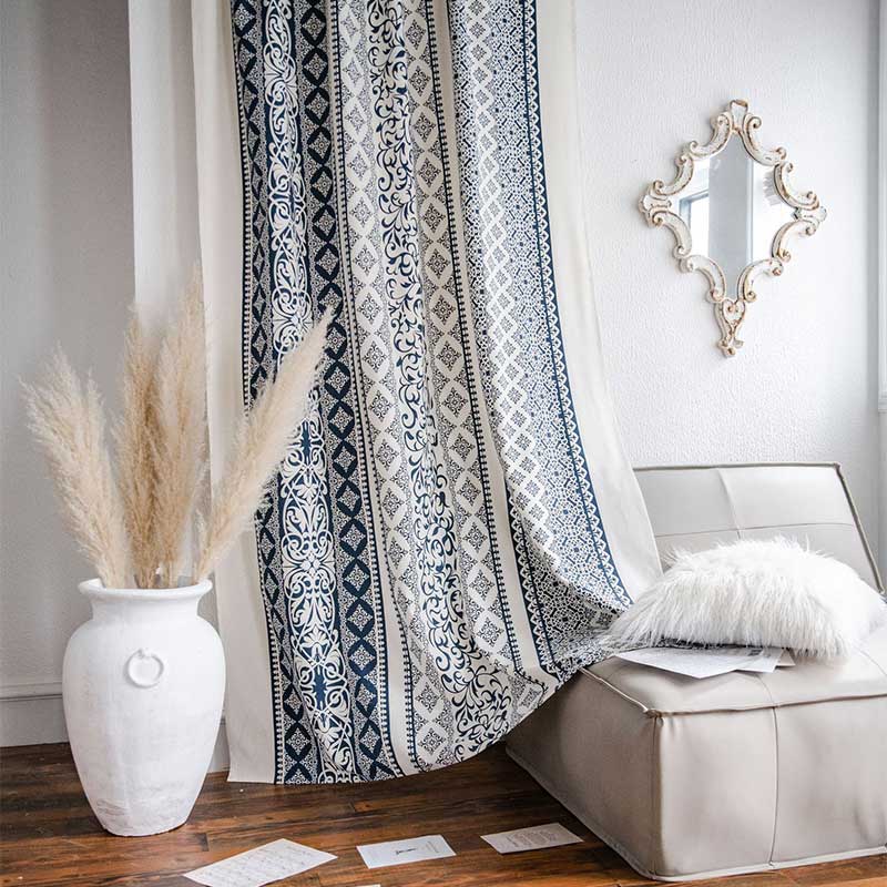 Tenda in cotone e lino con motivo blu