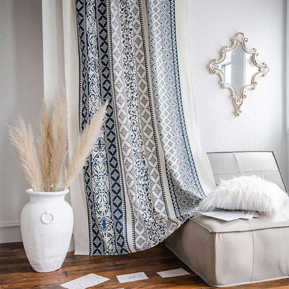 Tenda in cotone e lino con motivo blu