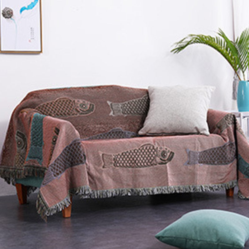Coperta reversibile con nappa stampata Koi