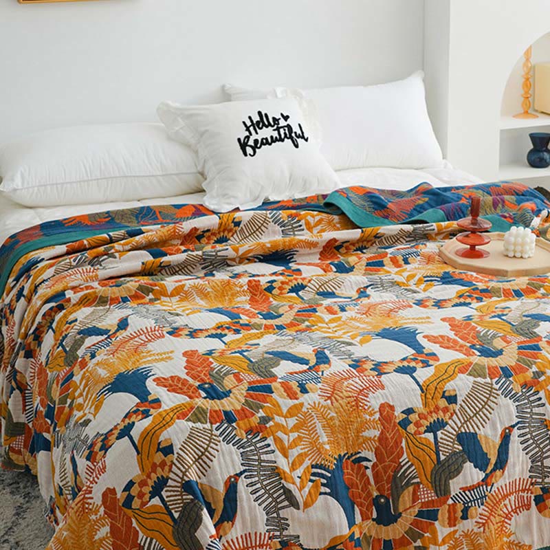 Trapunta reversibile in cotone Ownkoti Soft Bird & Flower