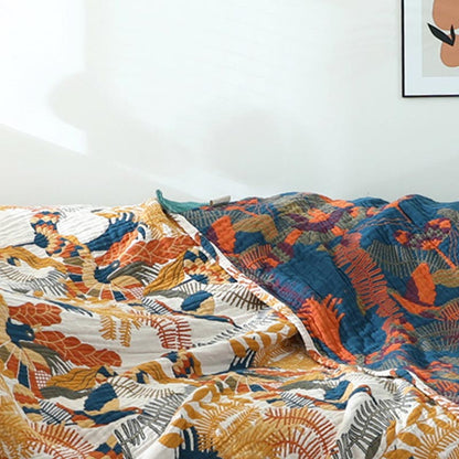 Copridivano reversibile con coperta a forma di fiore e uccello
