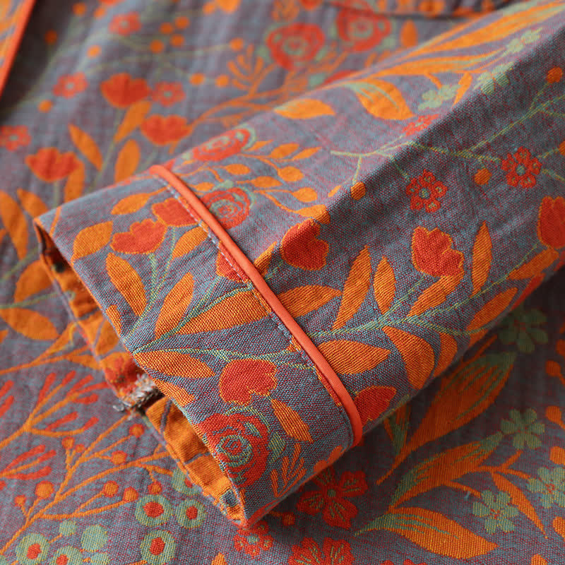 Completo da casa vintage in cotone con colletto a risvolto e motivo a foglie. - image 8