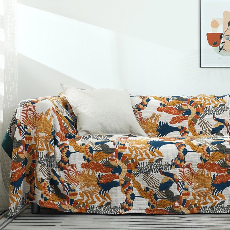 Copridivano reversibile con coperta a forma di fiore e uccello