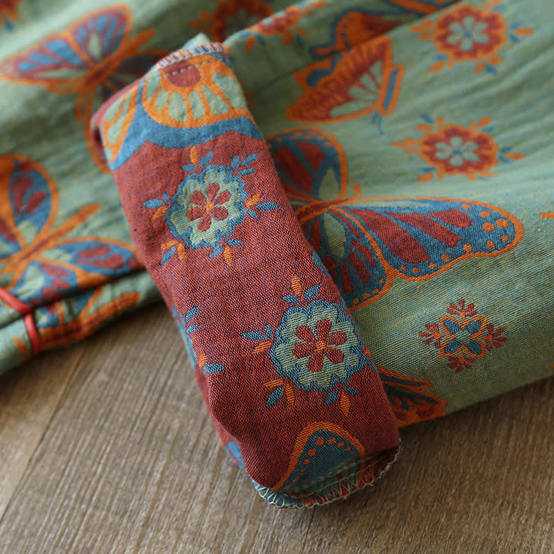 Completo da casa in cotone con stampa a farfalla vintage