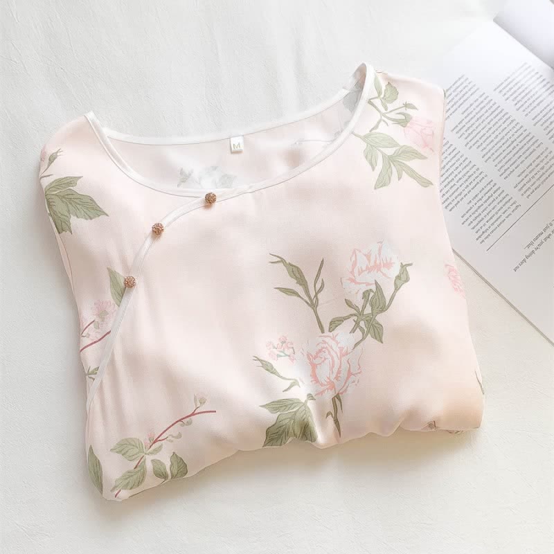 Camicia da notte morbida e traspirante con stampa a fiori rosa