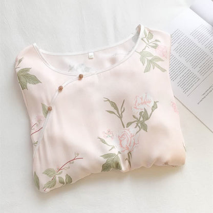 Camicia da notte morbida e traspirante con stampa a fiori rosa