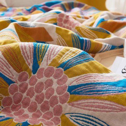 Trapunta reversibile in cotone con stampa a fiori gialli Ownkoti