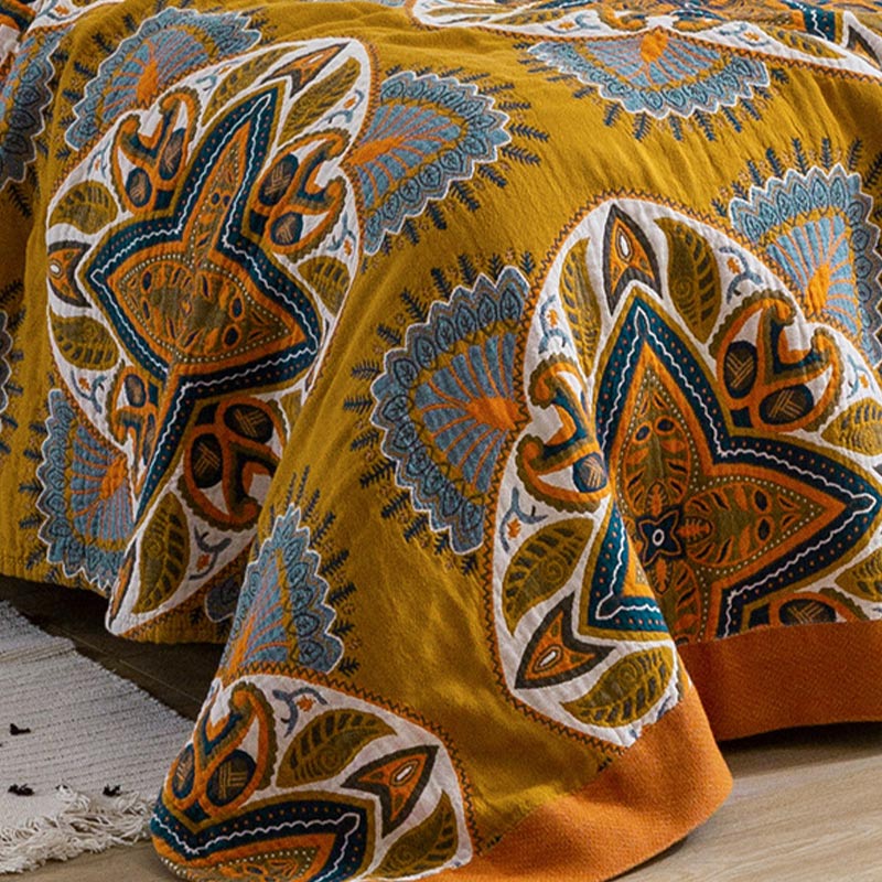 Trapunta reversibile leggera in cotone stampato multicolore