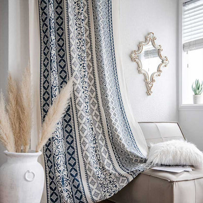 Tenda in cotone e lino con motivo blu