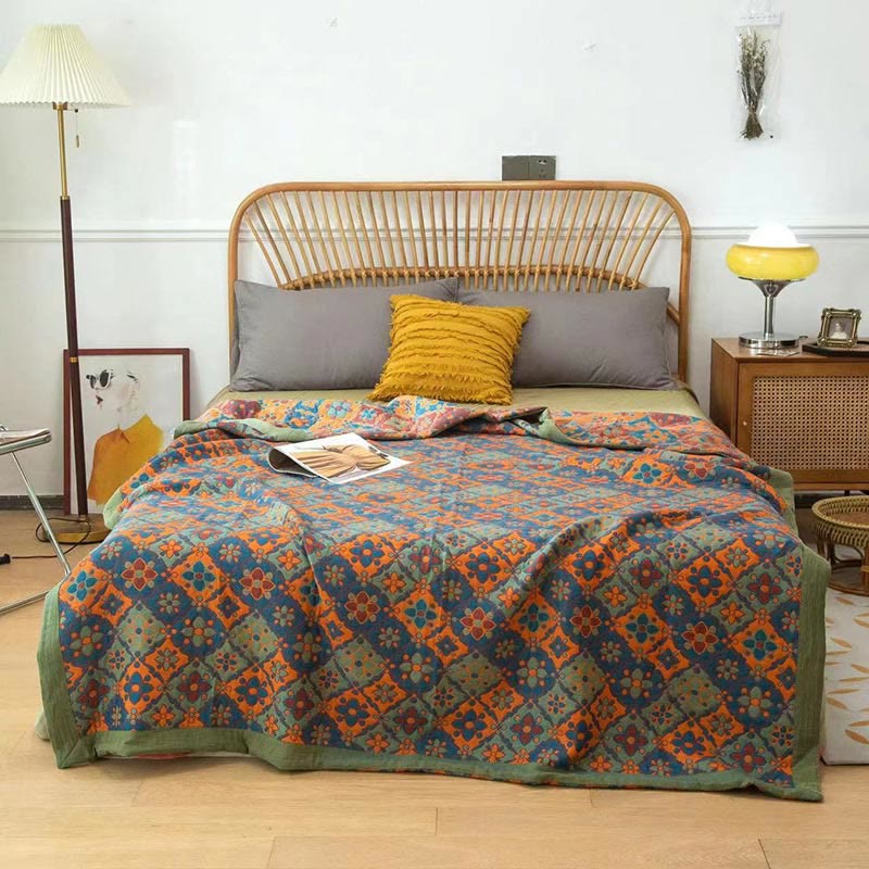 Trapunta reversibile in cotone con stampa floreale Boho