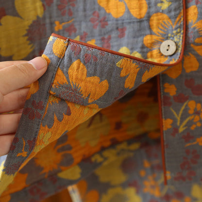 Abbigliamento da casa in cotone con scollo a V e motivo jacquard a fiori vistosi