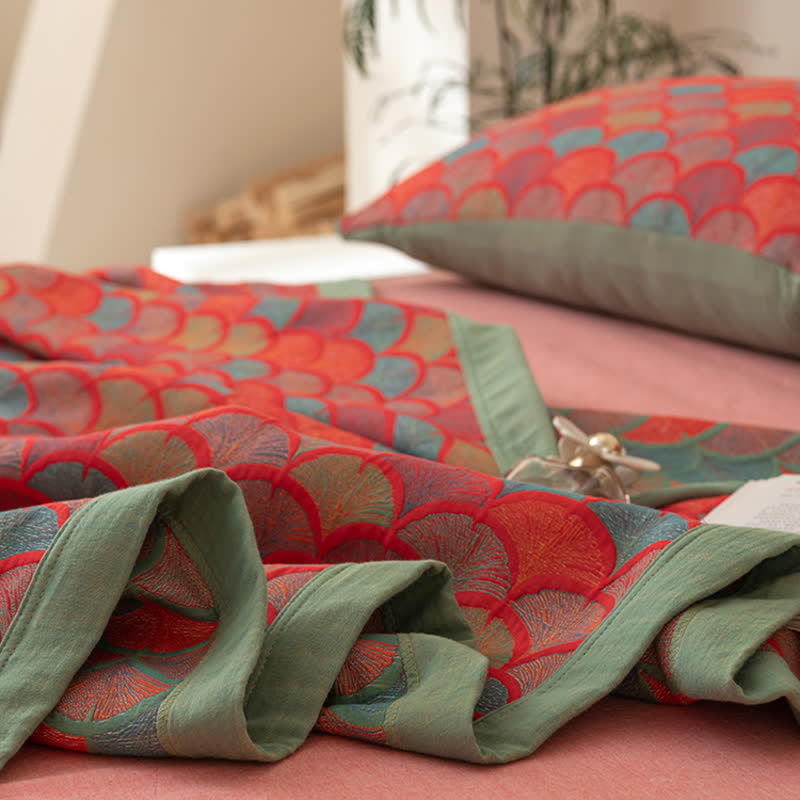 Trapunta reversibile in cotone con motivo a squame di pesce Brightful