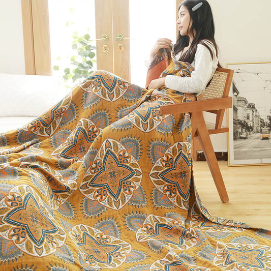 Trapunta reversibile leggera in cotone stampato multicolore