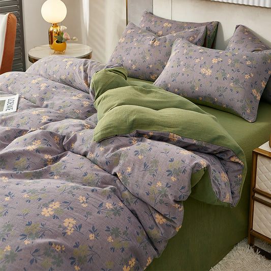 Biancheria da letto reversibile in cotone con motivo floreale e foglia pastorale