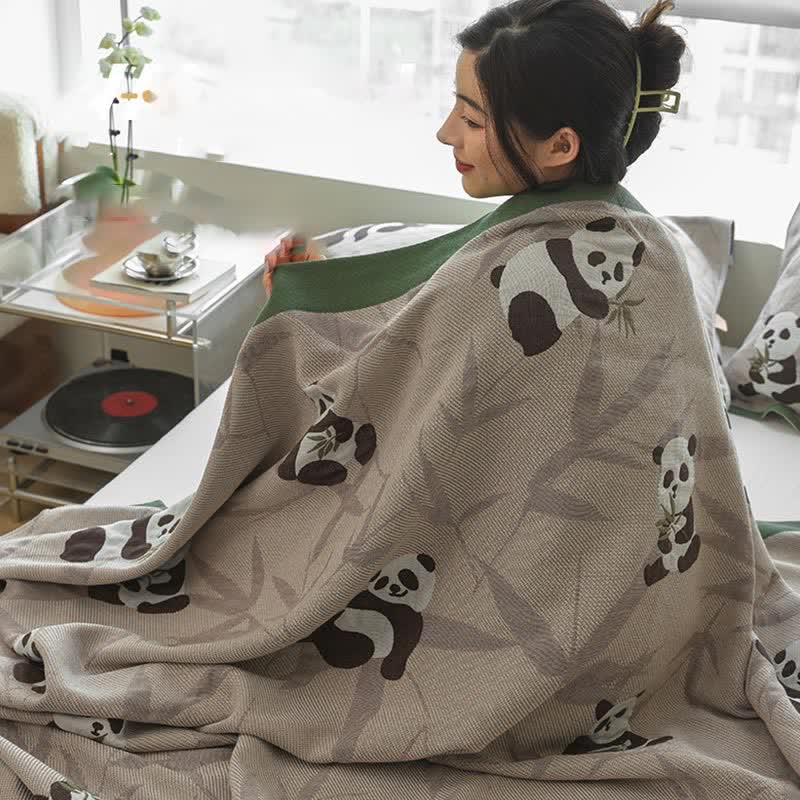 Trapunta reversibile in cotone con stampa panda