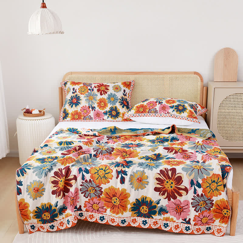 Trapunta reversibile in cotone con fiori colorati e luminosi