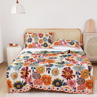 Trapunta reversibile in cotone con fiori colorati e luminosi
