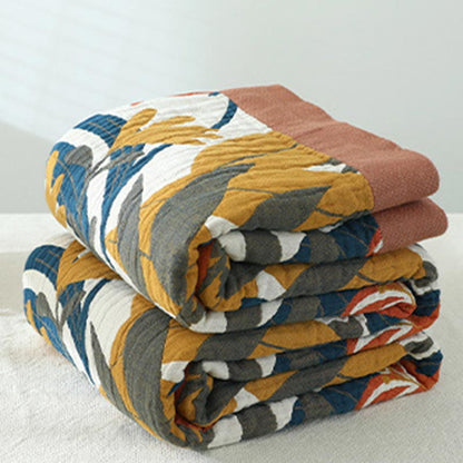Coperta reversibile in cotone per divano con fiori di verga d'oro