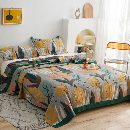 Trapunta leggera in cotone con motivo reversibile e frutta
