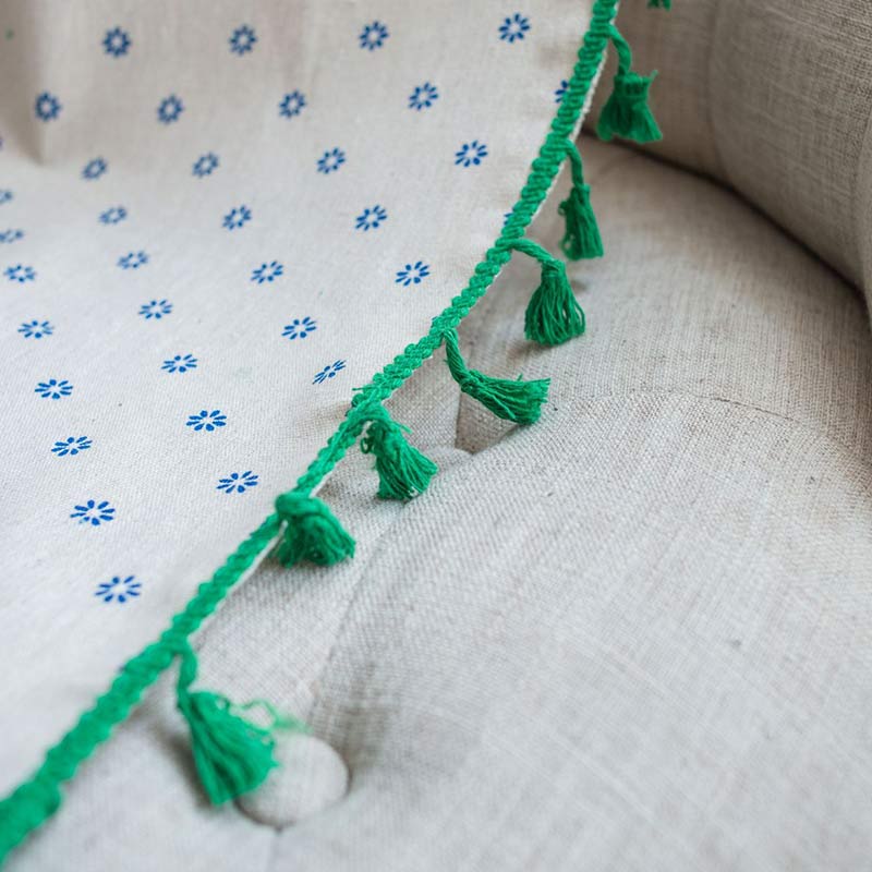 Tenda di cotone con bordo verde margherita blu - image 8